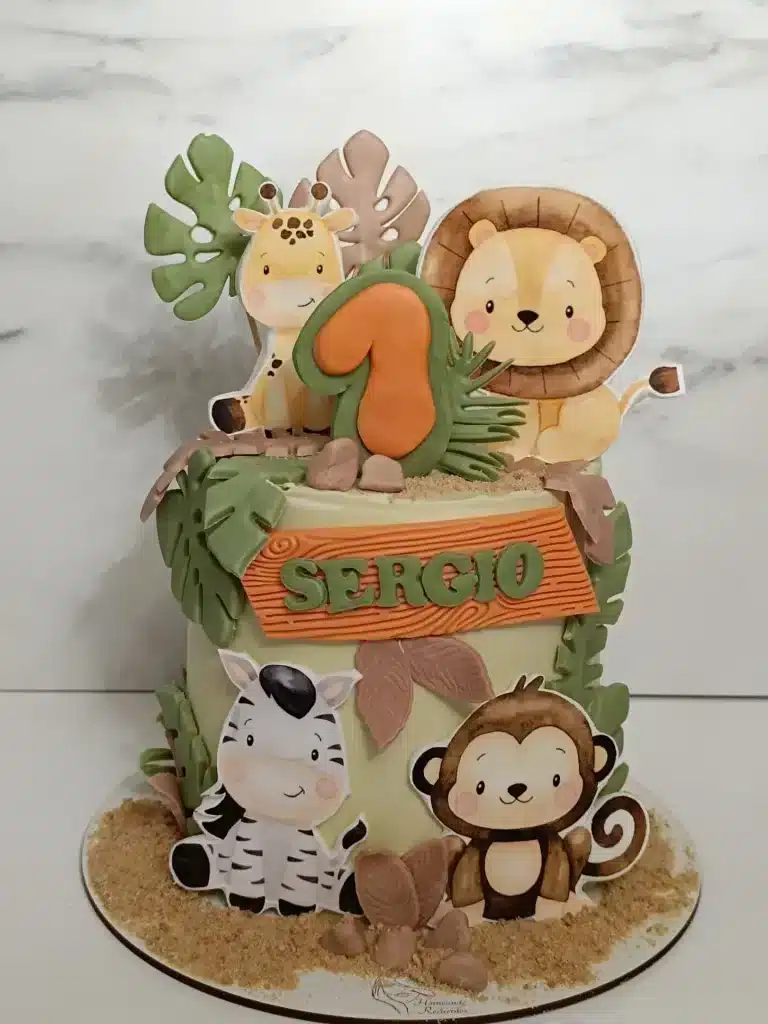 tartas fondant infantil animales de la selva