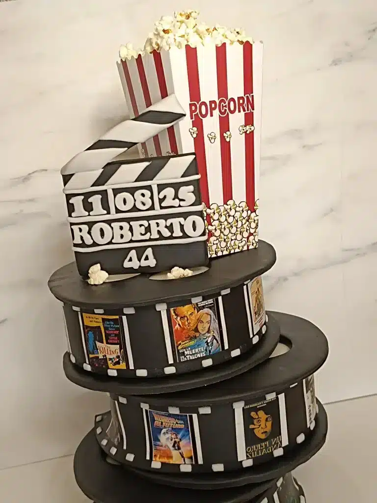 tarta personalizada popcorn cine cintas antiguas