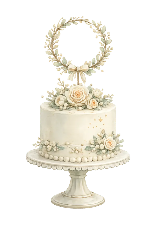 Tarta de boda personalizada con corona de flores, repostería creativa Ponferrada
