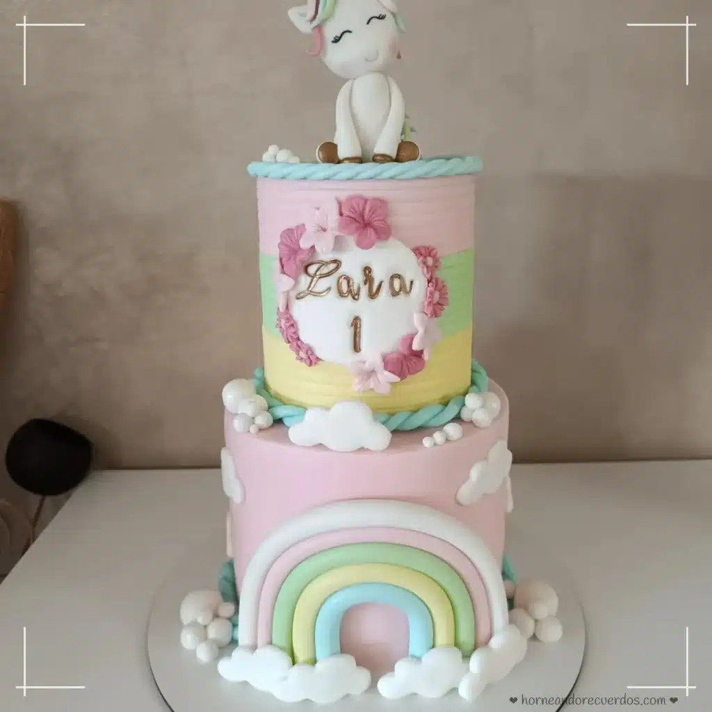 tarta personalizada de lara unicornio arcoiris